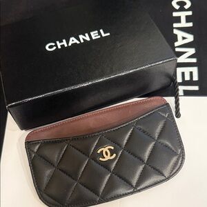 Chanel Black and Brown Quilted Card Case